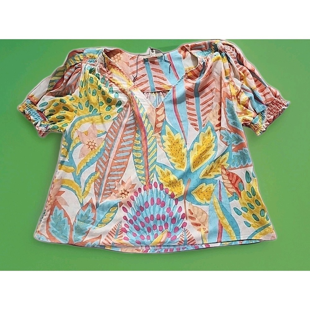 Christian Siriano Top Blouse Womens Small Floral Tropical V Neck Hawaian NWT - Picture 2 of 8